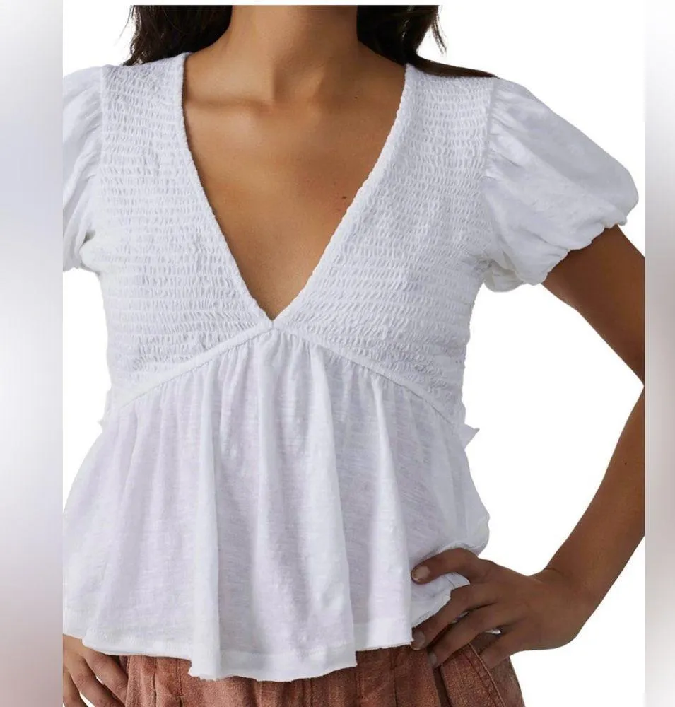 Free People Smocked Open Back Peplum Cotton Top - Image 4