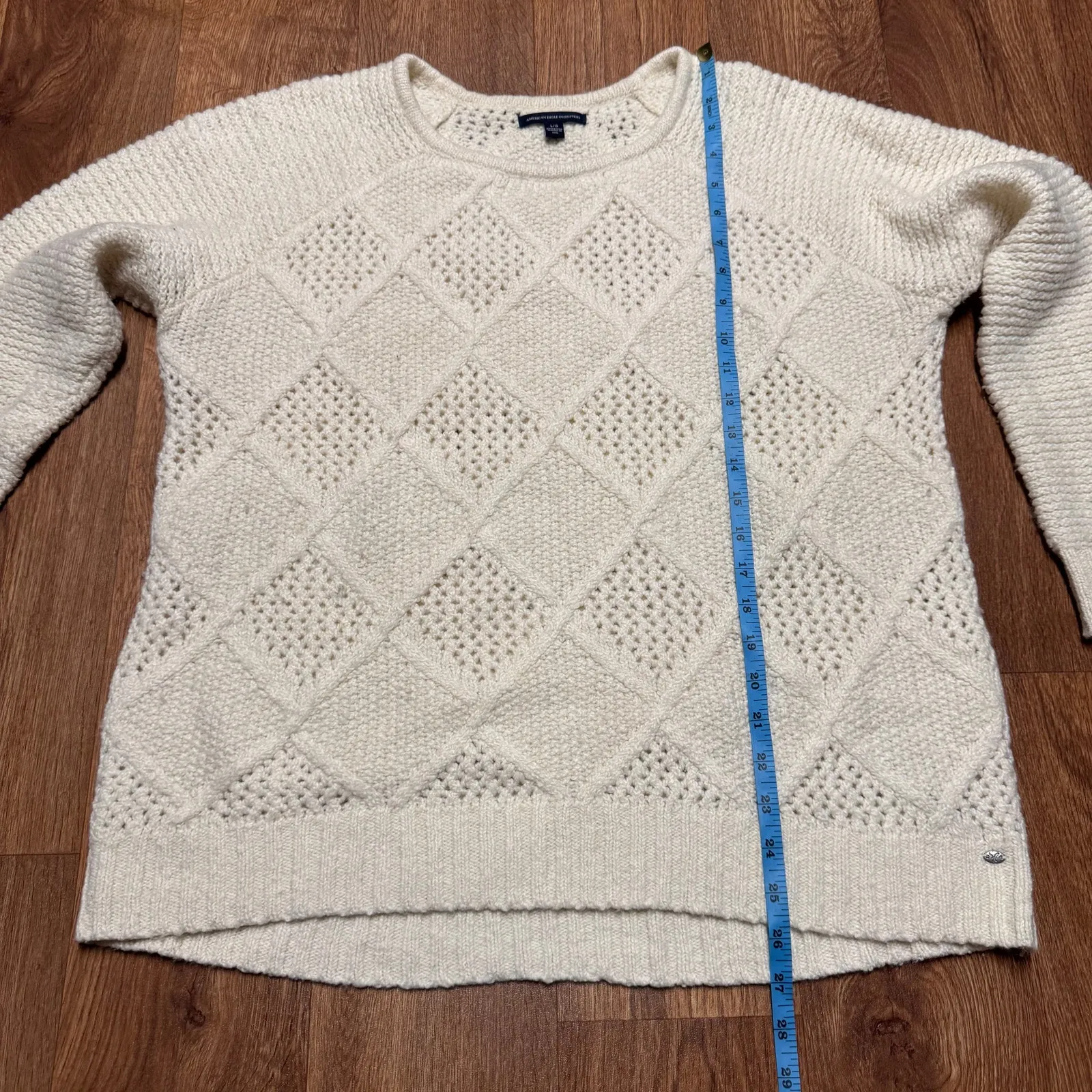 American Eagle Womens Cream Beige Crewneck Sweater Textured Knit Size Large - Image 8