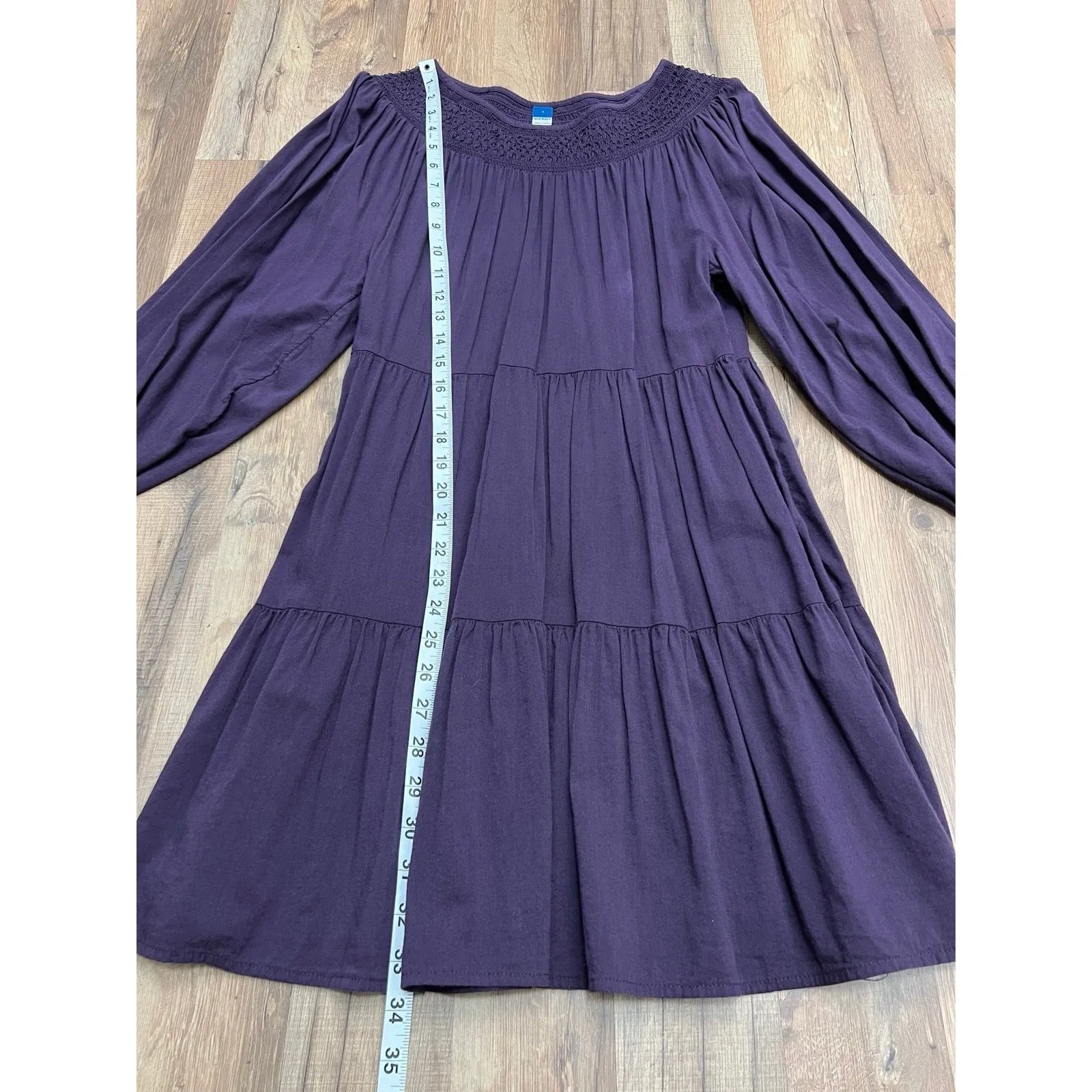 Old Navy Purple Smocked Tiered Mini Dress Women’s S Long Sleeve‎ Boho - Image 9