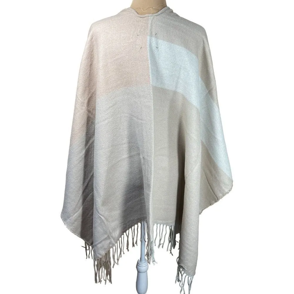 New Soia + Kyo Yadira Poncho Pink & Cream Fringe Wrap Scarf Throw - Image 3