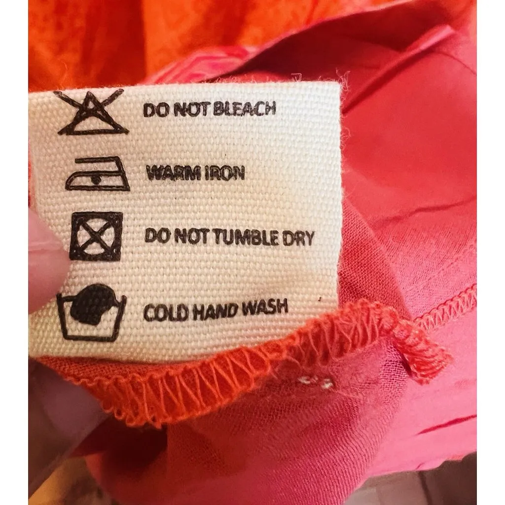 IslaPayal Ikat Pink Taormina Dress Kaftan Small Coral 3/4 Sleeve 100% Cotton - Image 8