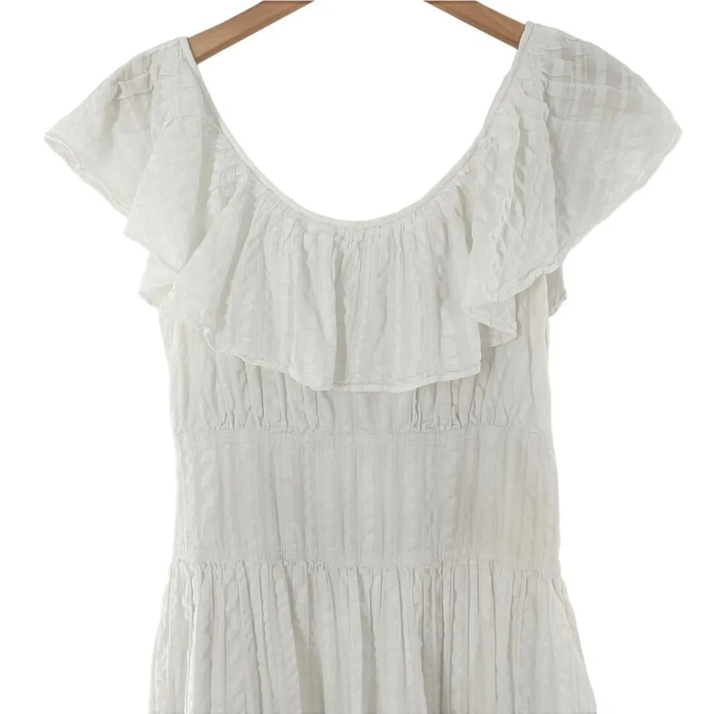 TORY BURCH White Tonal Stripe Cotton Seersucker Dress Size 4 - Image 6