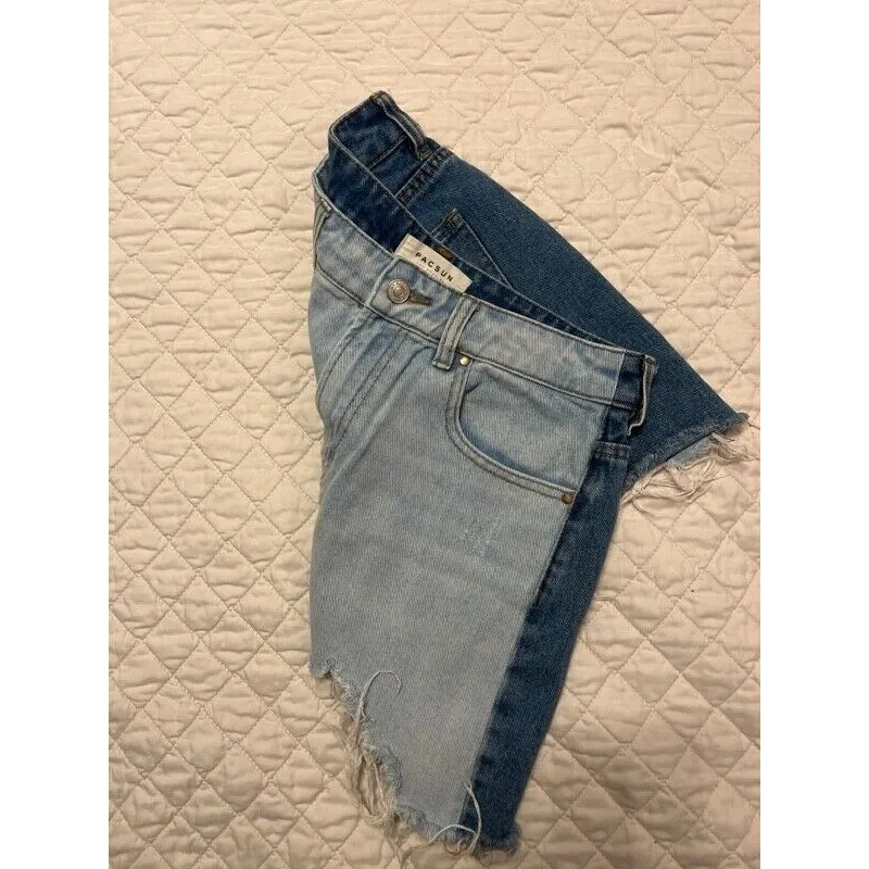 PacSun  Jean Skirt Two Tone Distressed Raw Hem Size 27 - Image 4