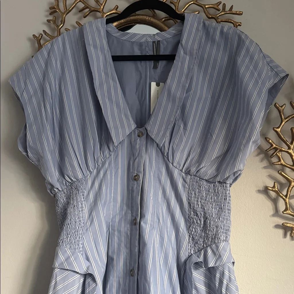 NWT Anthropologie Blue& White A-Line pleated Midi Dress Sailor collar size Large - Image 6