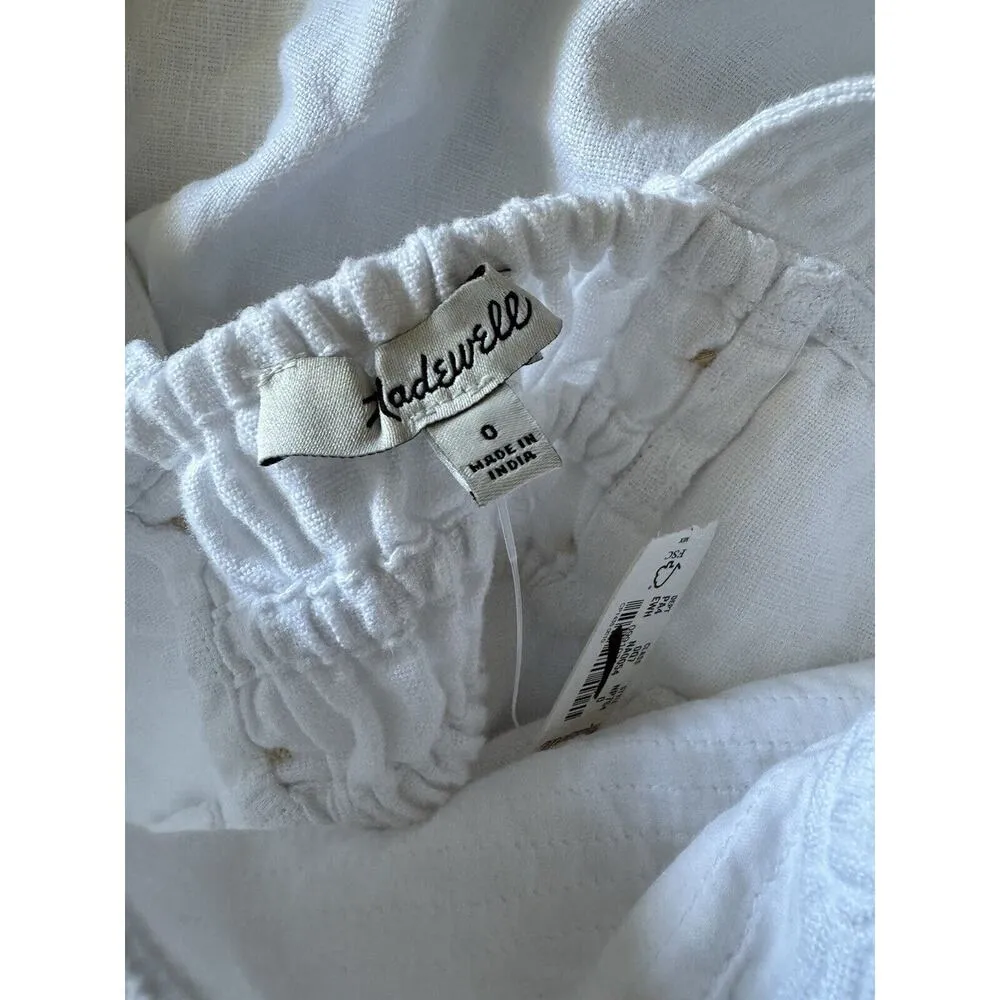 New Madewell Eyelet White Square Neck 100% Linen Mini Dress Size 0 - Image 11