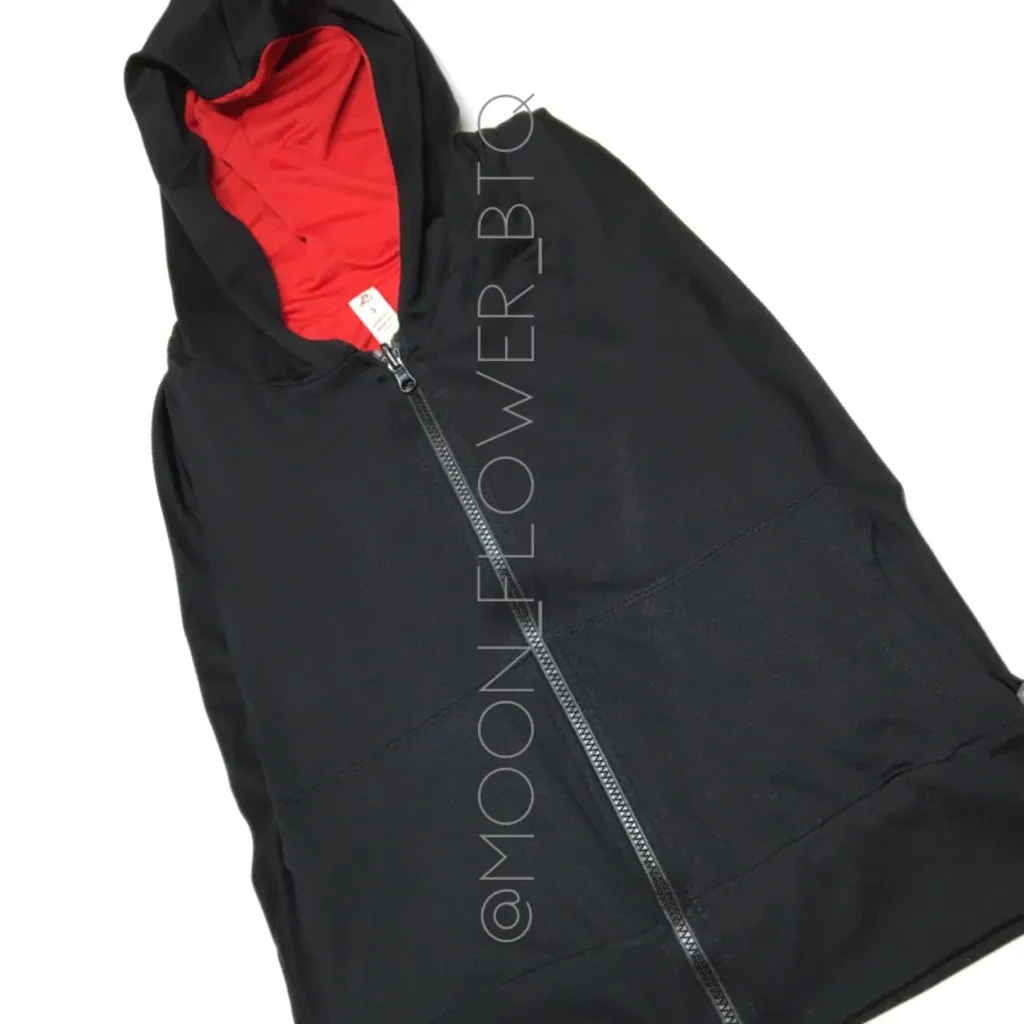 Body Language Reversible Sleeveless Hoodie Black & Red – Edgy Open Side Zip - Image 6