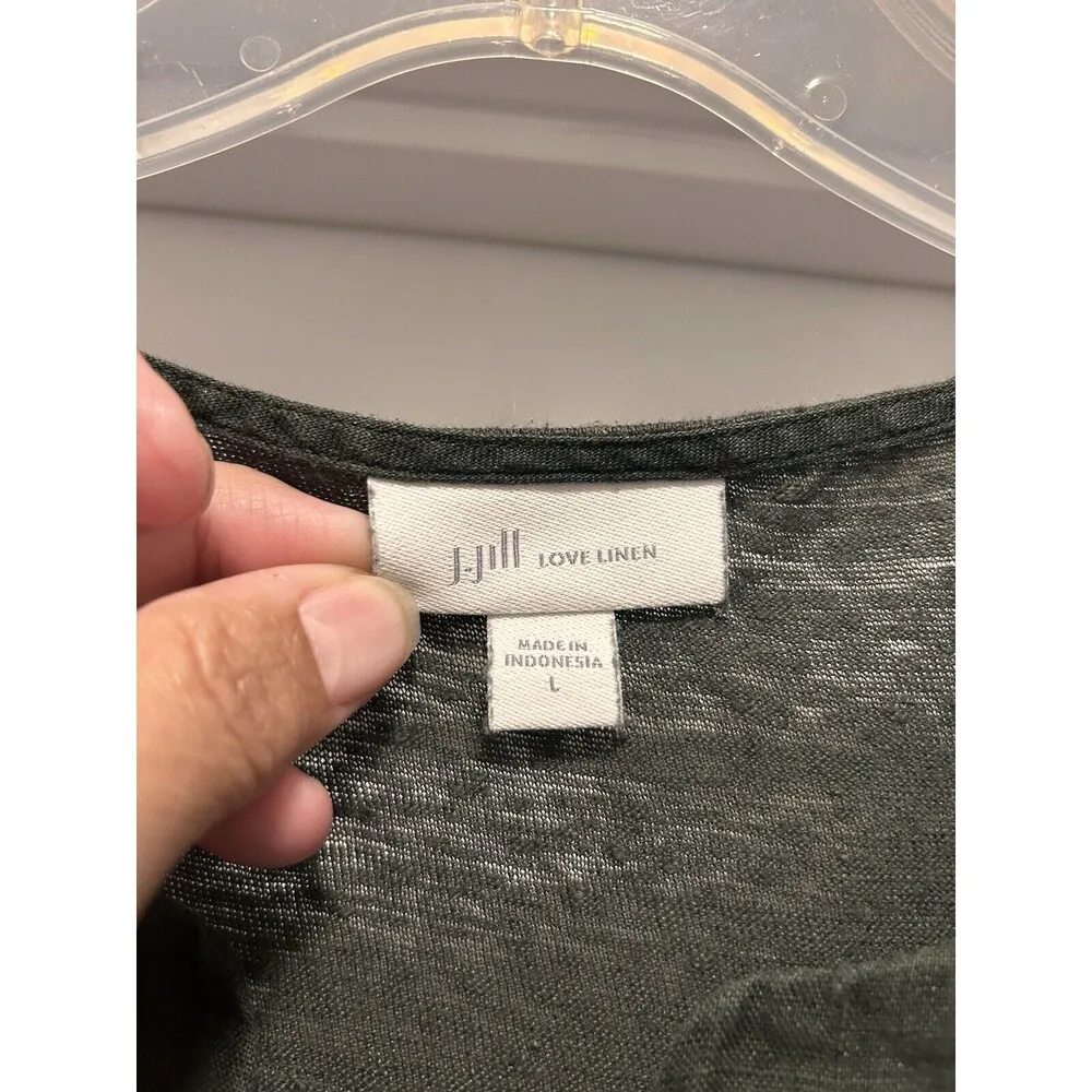 J. Jill Love Linen 100% Linen Tunic Top Size L Olive Green Knit Back Lagenlook - Image 2