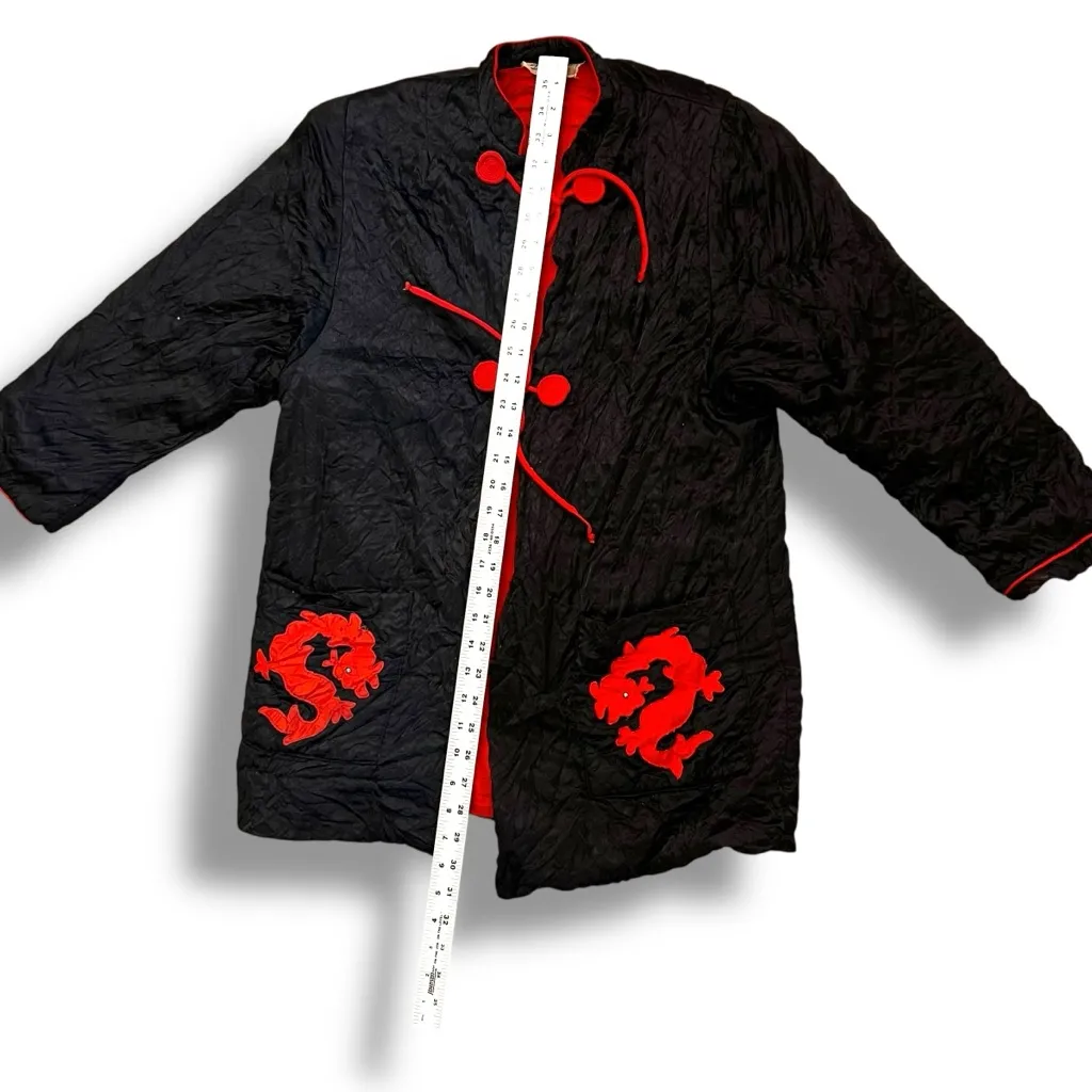 Vintage Darling Brand Asian Chinese Black Red Embroidered Tang Jacket - Image 5