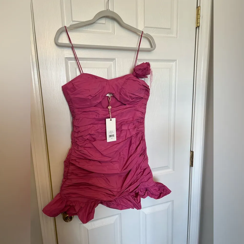 Broken zipper LoveShackFancy Jessilyn Dress in Pomegranate Pink - Image 4