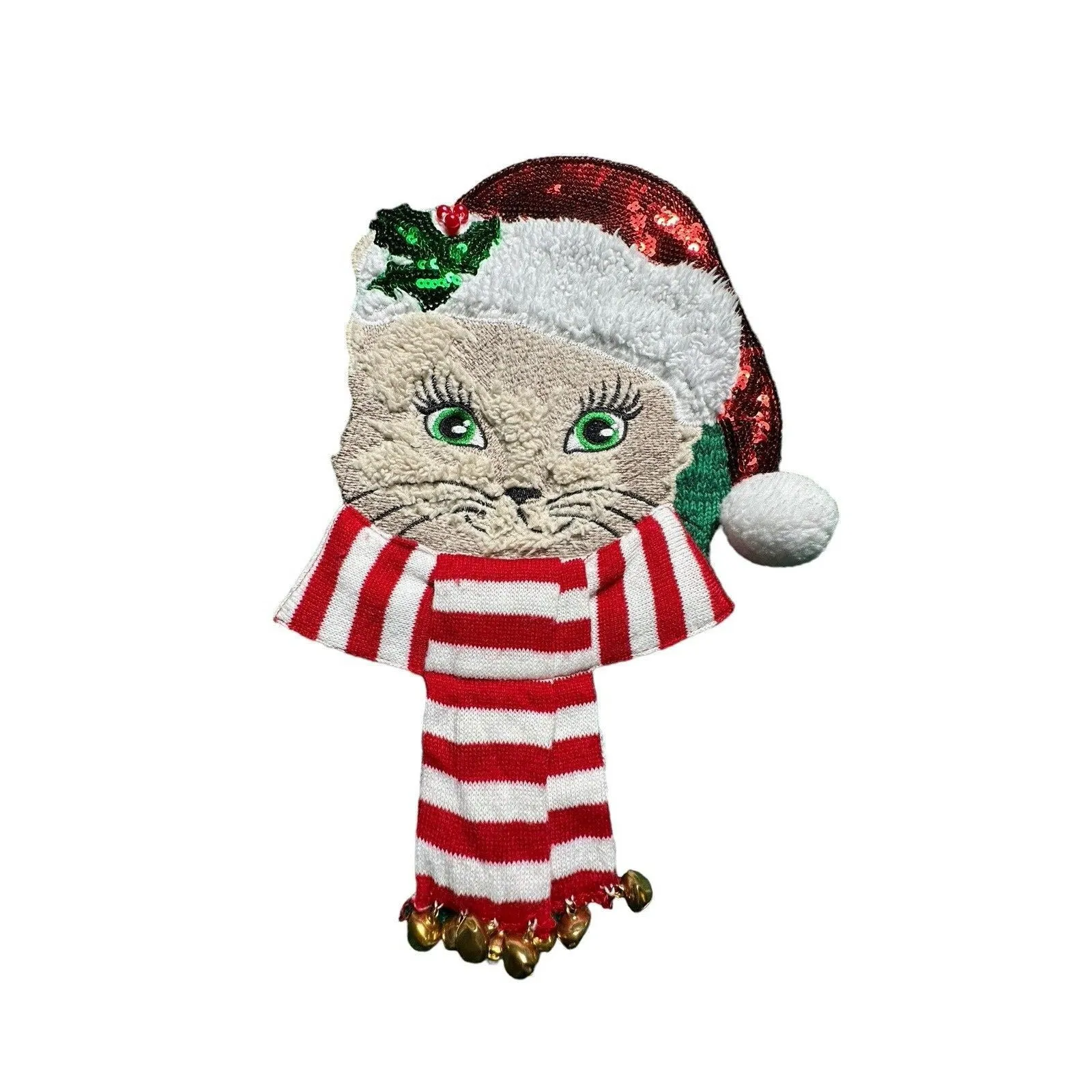 99 Jane Street XL Christmas Knit Green Sweater Cat‎ Appliqué Crew Neck #X9 - Image 10