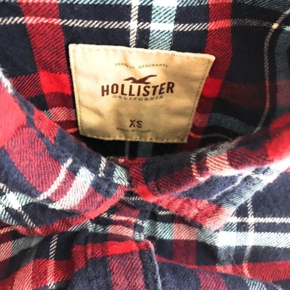 Hollister Flannel Shirt Navy Red - Image 5