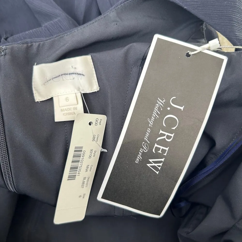 NWT J.Crew 100% Silk Navy Chiffon Heidi Dress Weddings & Parties Size 6 - Image 6