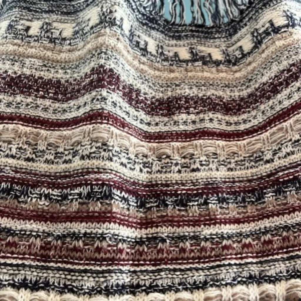 Cato Open Front Cardigan Sweater Loose Knit Fringe Neutral Beige Navy 22/24 W - Image 7