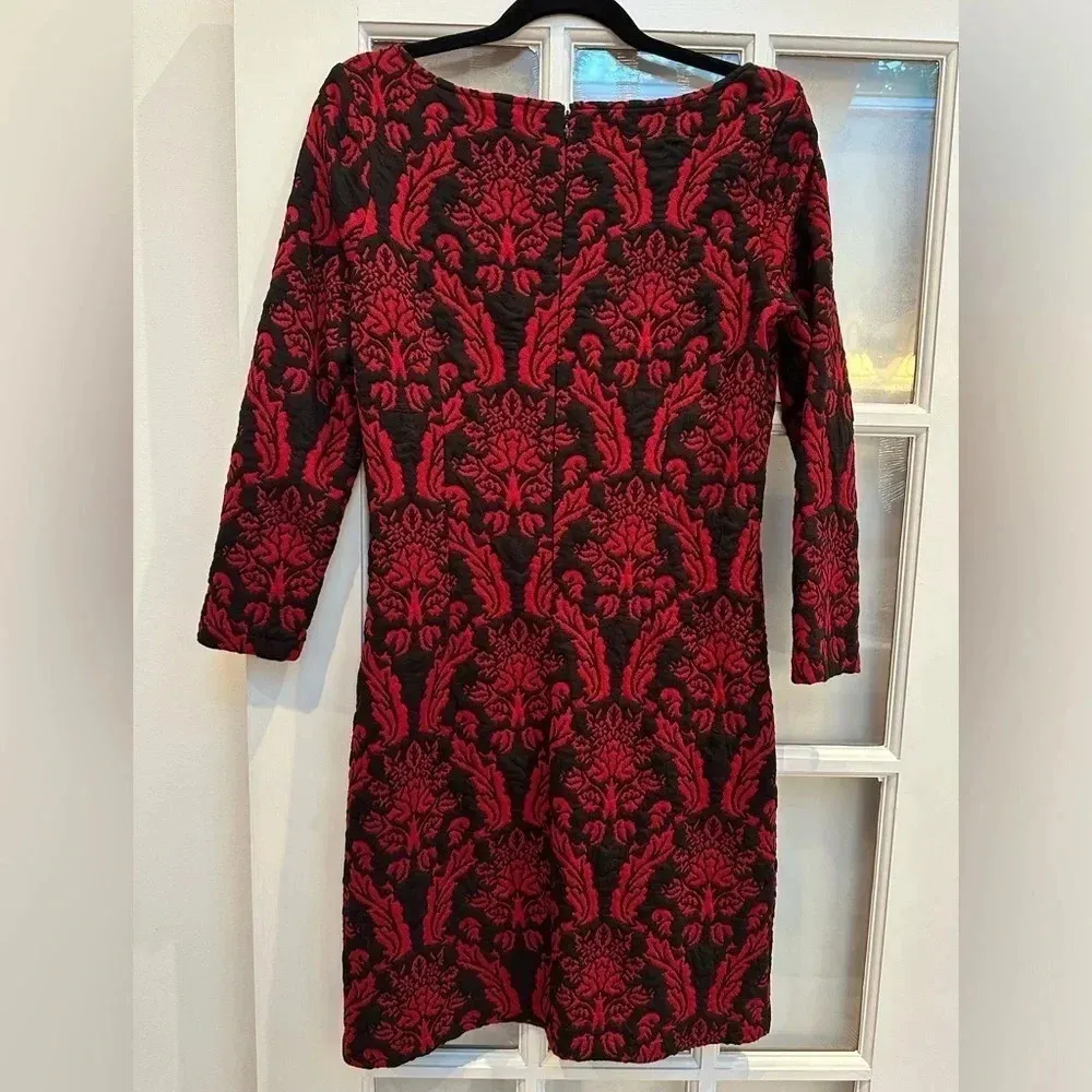 BB Dakota Red & Black Damask Tapestry Jaquard Whimsigoth Quilted Dress Size L - Image 4