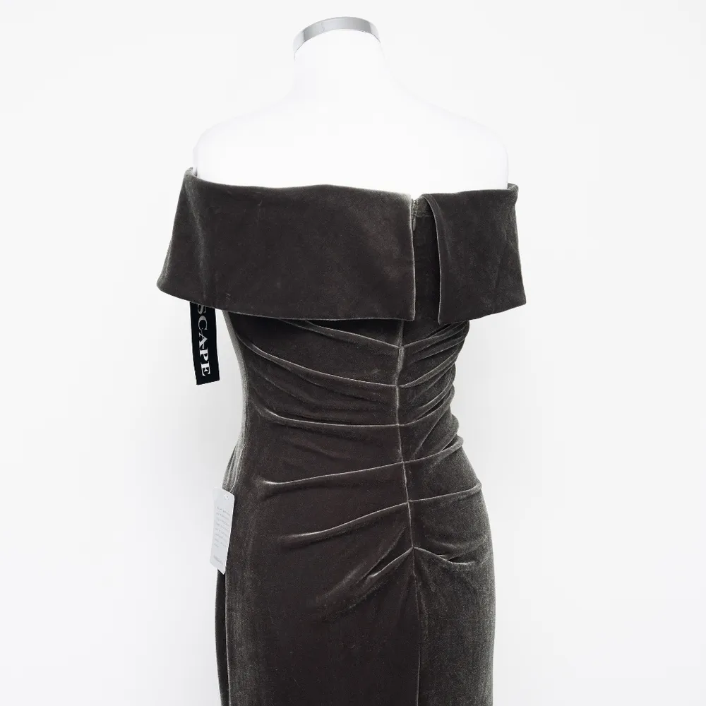 Xscape Green Velvet Off Shoulder Gown - Image 12