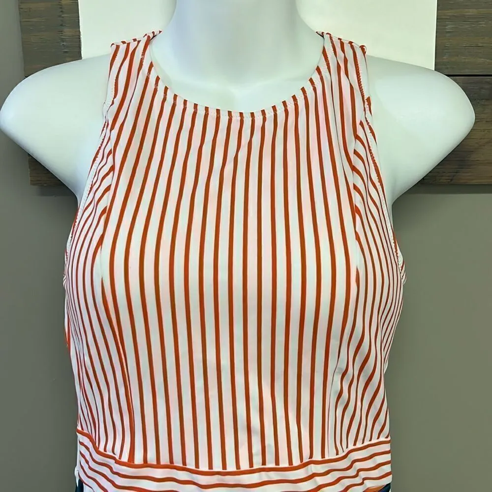 Cupshe One Piece Women’s Floral and Striped Pull-On High Neck Swim Suit-Medium - Image 2