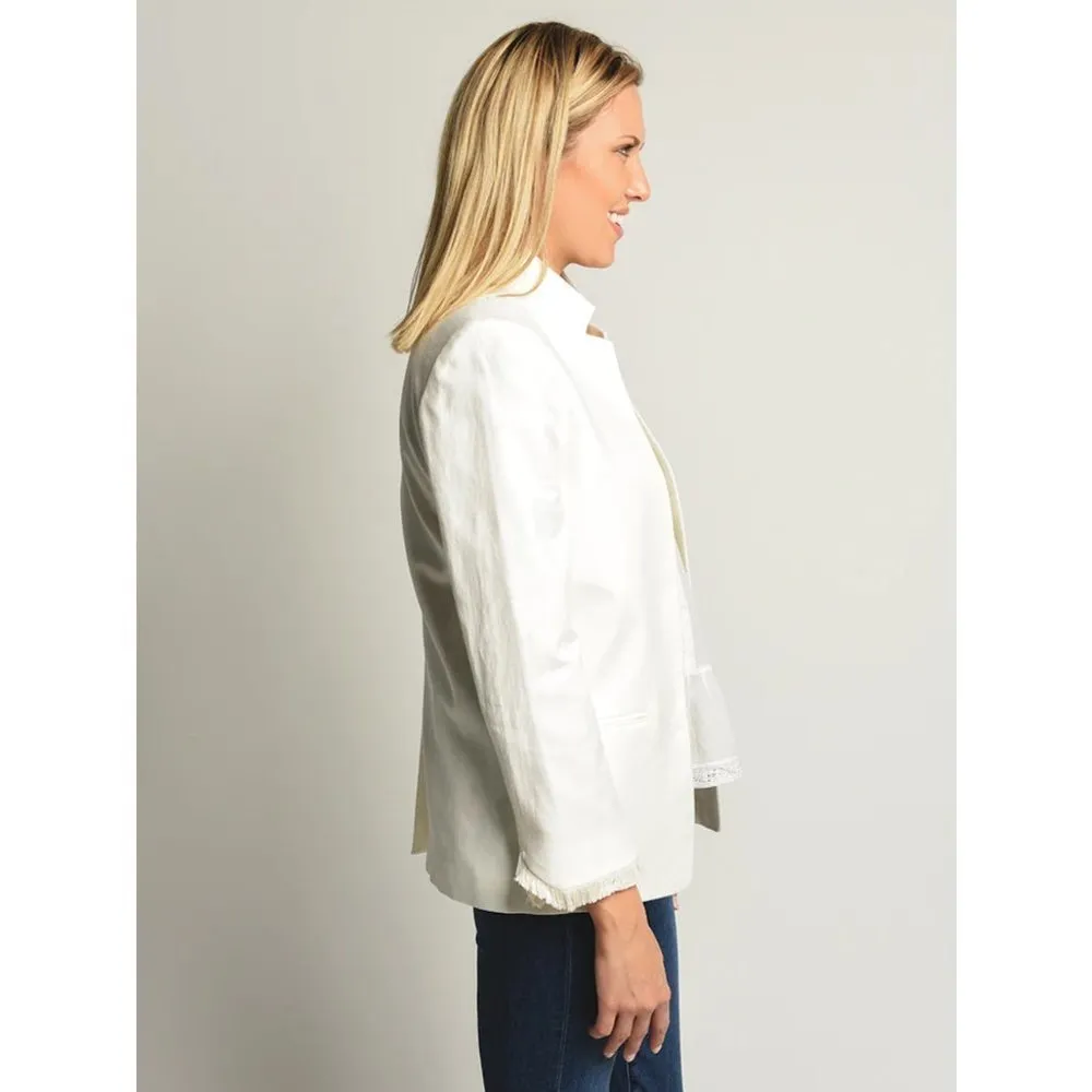 Zadig & Voltaire Volly Frange Ivory Open Front Blazer Jacket Size 36 - Image 3