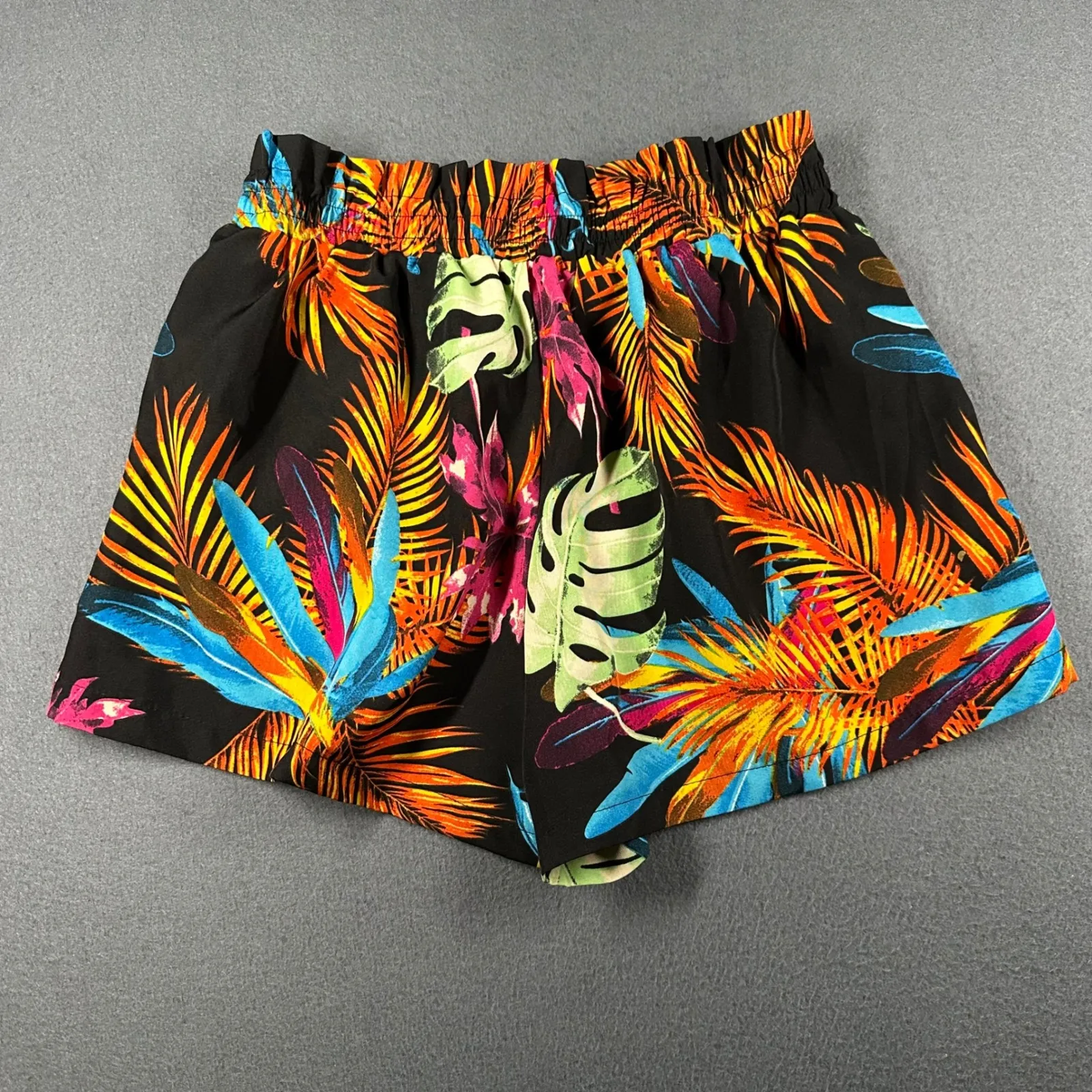 Shein Tropical Print Shorts Womens Medium Black Multicolor Elastic Waist Summer - Image 10