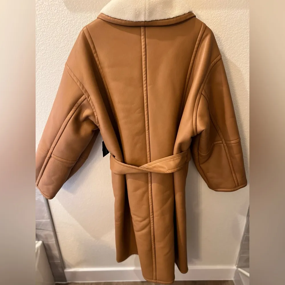 STAND STUDIO Tan Dolores Belted Shearling Coat Size 8 - Image 20