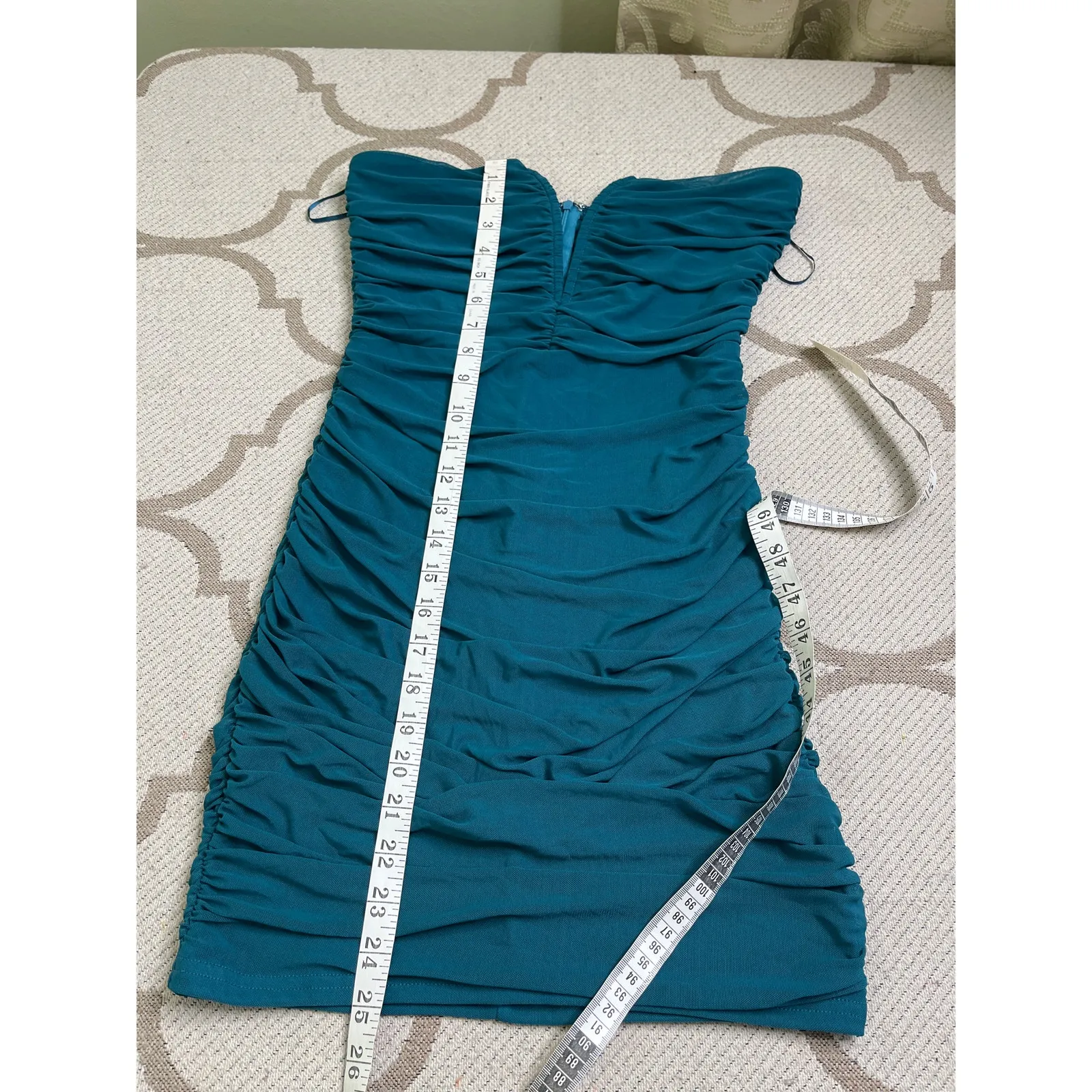American Threads Strapless Notch Neck Teal Bodycon Mini Dress, Size Medium - Image 6