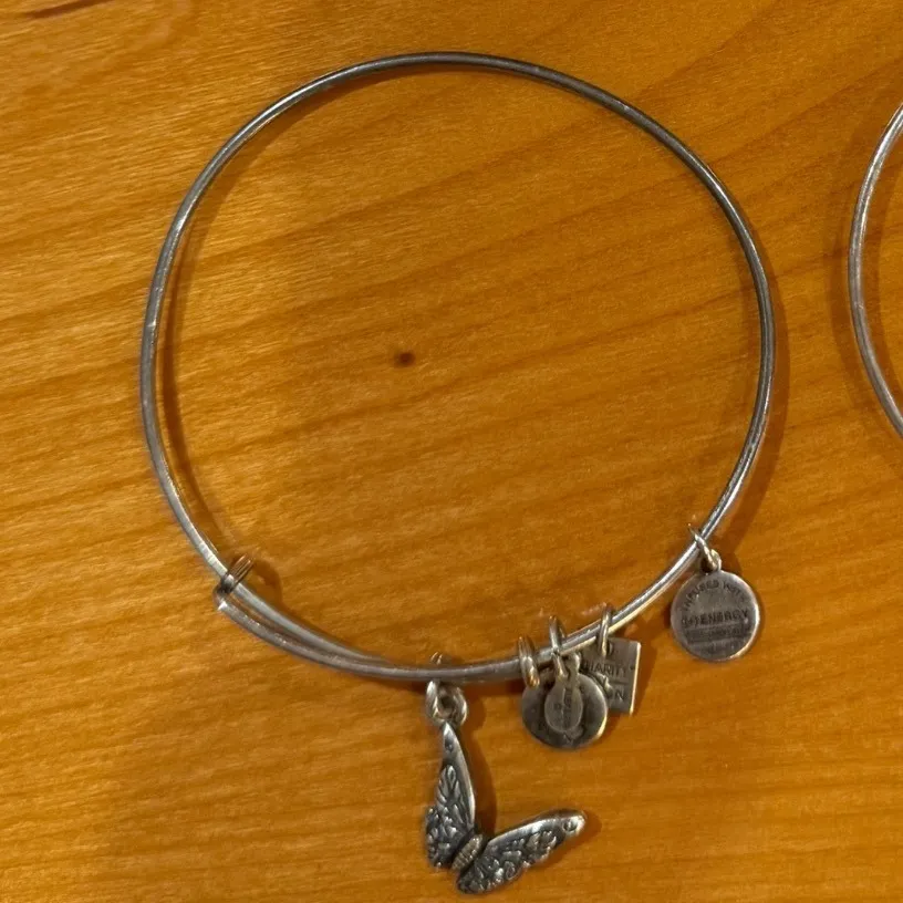 Alex and Ani Bangle Bracelets Set of 4 Cupcake Pearl Butterfly Birds Silver Tone - Image 4