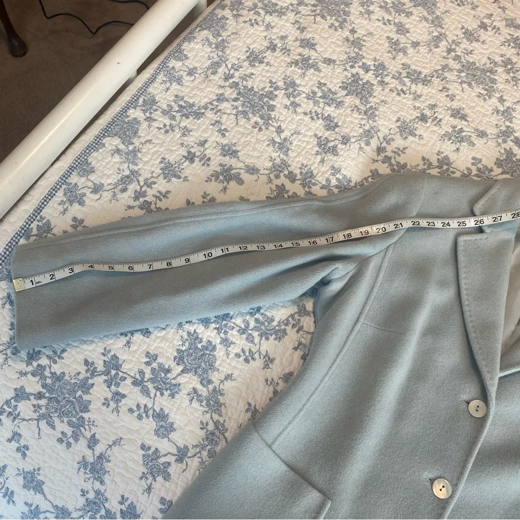 Lafayette 148 New York Blue Single Breasted Pea Coat Angora, Silk, and Wool Size 14 - Image 10