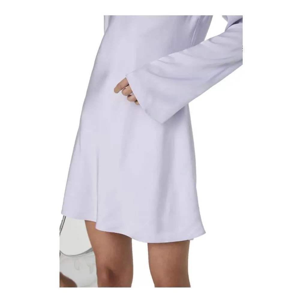 French Connection Ennis Satin Long Sleeve mini Dress lavender a line dress Size - Image 9