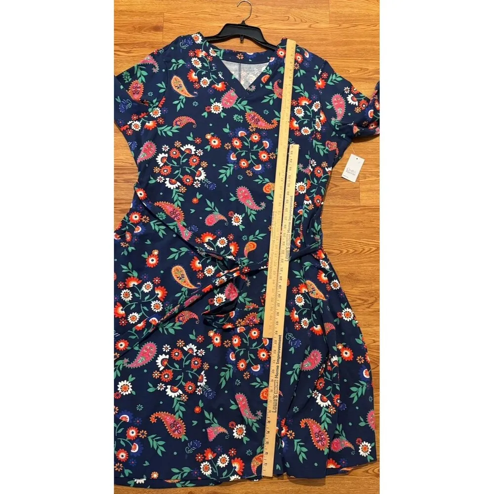Croft & Barrow 3X Midi Dress Floral Belted Blue Stretch Work Boho V-neck  New - Image 9