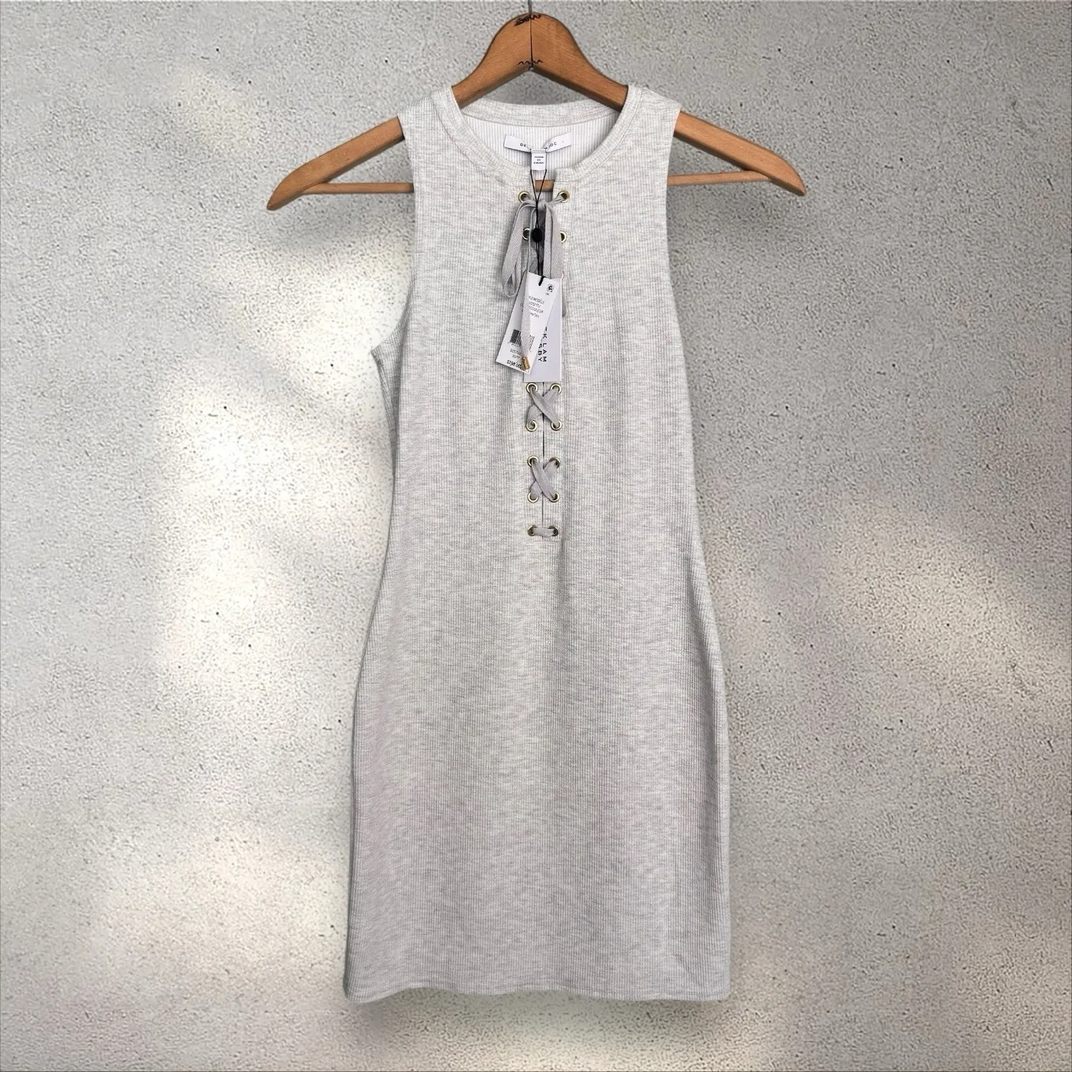 Derek‎ Lam 10 Crosby Lace Up Tank Dress Womens Size XS Grey Melange Ribbed Knit - Image 4