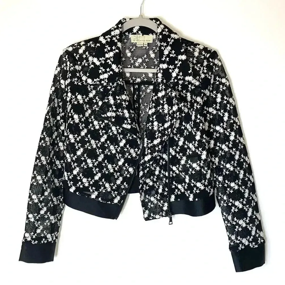Anthropologie Sachin & Babi Black Mesh Floral
Embroidered Moto Jacket Size XS - Image 5