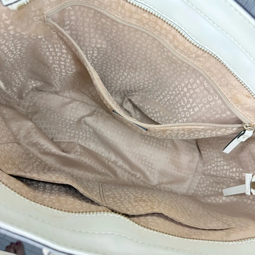 Kate Spade New York Colorblock Ivory cream Leather Double Handle Large Tote Bag - Image 6