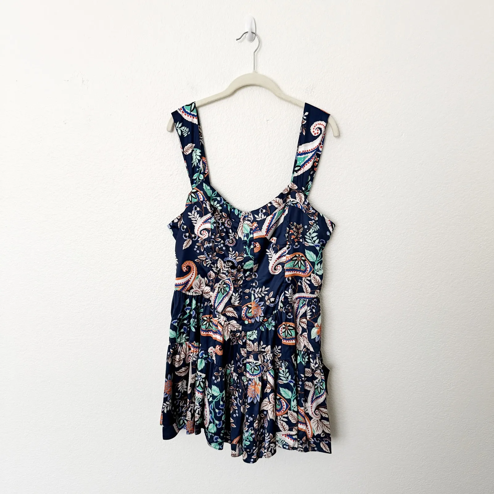 [Lulu's] Positively Adorable Navy Scarf Print Satin Tiered Bustier Romper NWT XL - Image 3