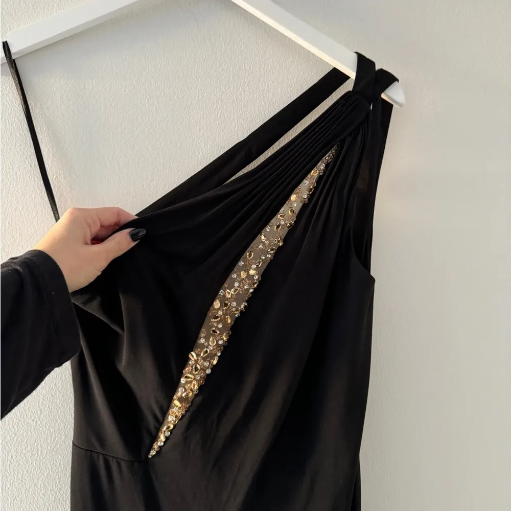 MAC DUGGAL Black One Shoulder Gown with Sheer Embellished Cut Out S - Image 8