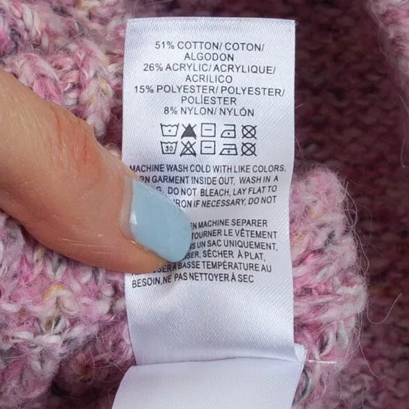 Lucky Brand Womens Speckled Pink Chunky Knit Sweater Button Side Detail Size M - Image 5