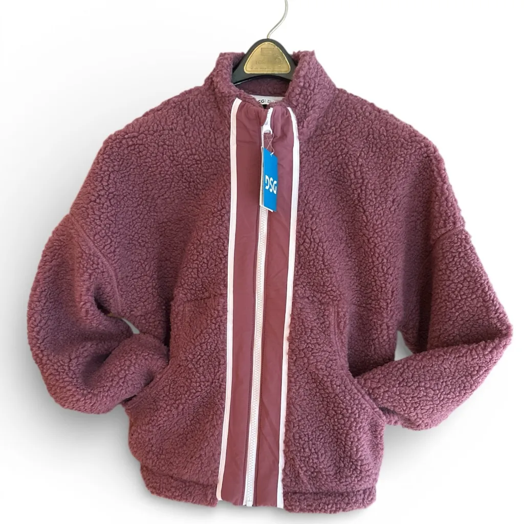 NWT DSG Girls' Cozy Fleece Rose Coffee Full Zip Jacket Size XL Purple - Image 2