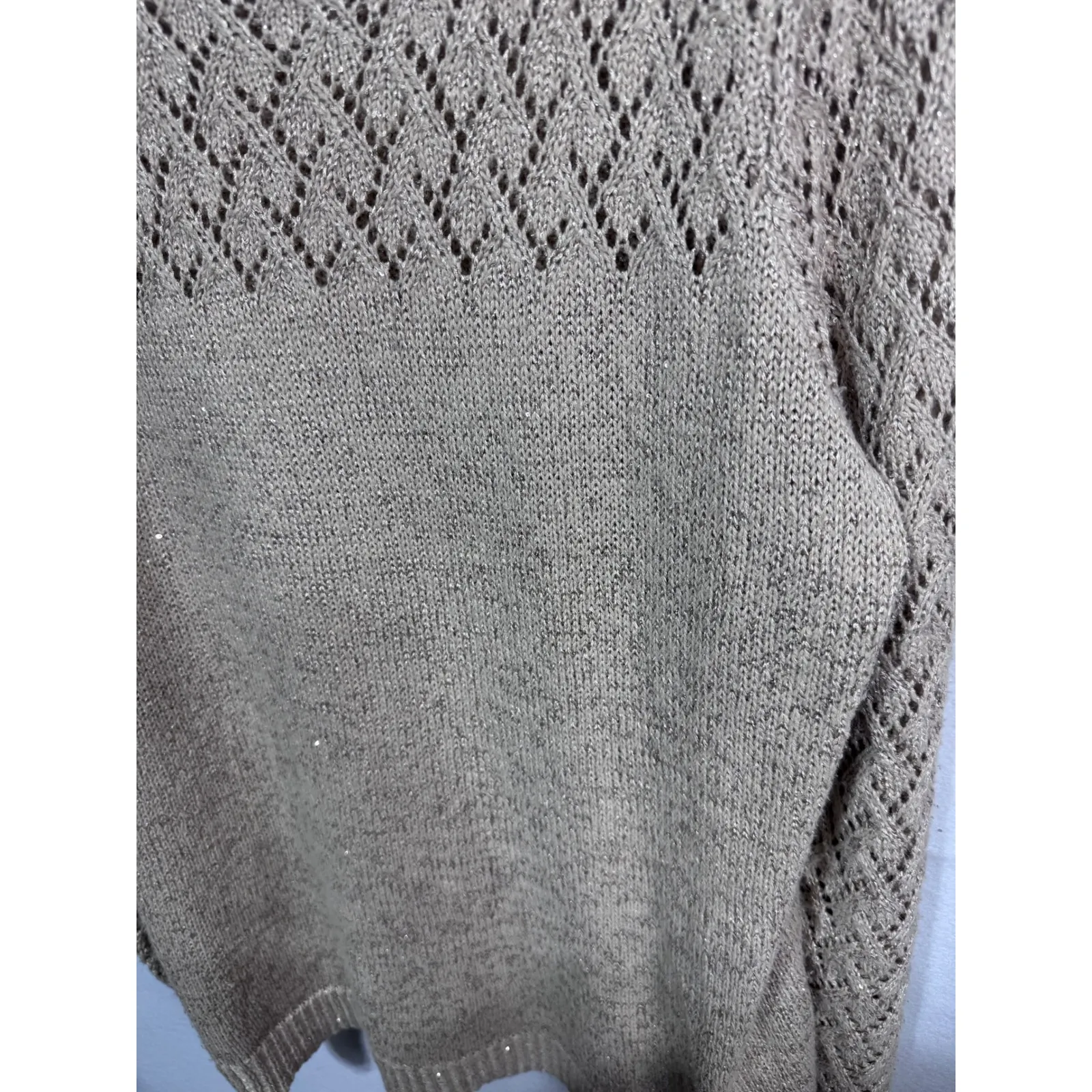 Maurices Womens Knit Sweater Beige Open Weave Sequin Long Sleeve Crew Neck 3X - Image 8