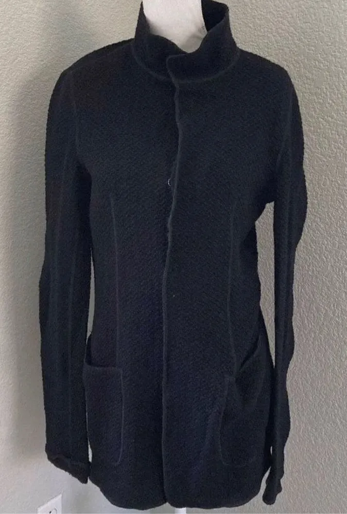 Giorgio Armani Womens Black Long Sleeve Snap Button Wool Blend Jacket Size 36 - Image 1