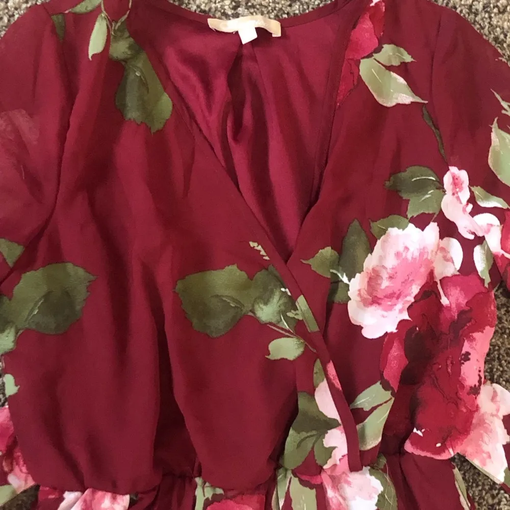 Size Small Maternity Chiffon Maxi Dress Burgundy Floral Ricarica PinkBlush - Image 2