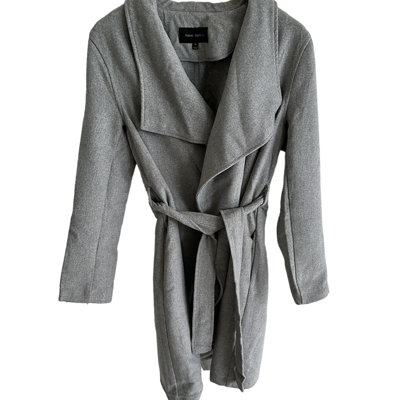 Harve Benard Preppy Grey Wool Blend Tie Wrap Trench Coat Size Women's Medium - Image 4