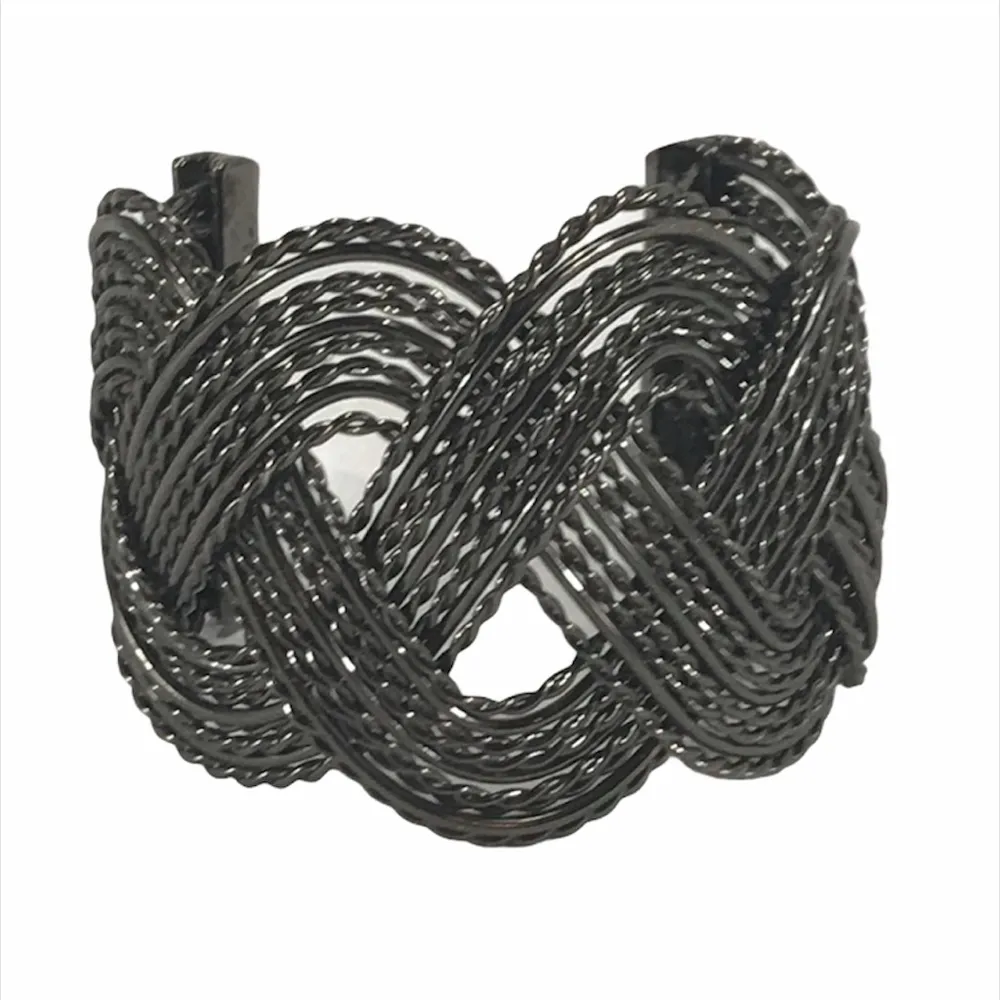 Braided Cuff Bracelet, Gun Metal Dark Gray - Image 4