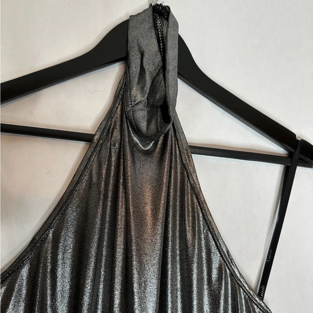 Vintage Metallic Draped Halter Backless Dress Gown - Size Medium - Image 11