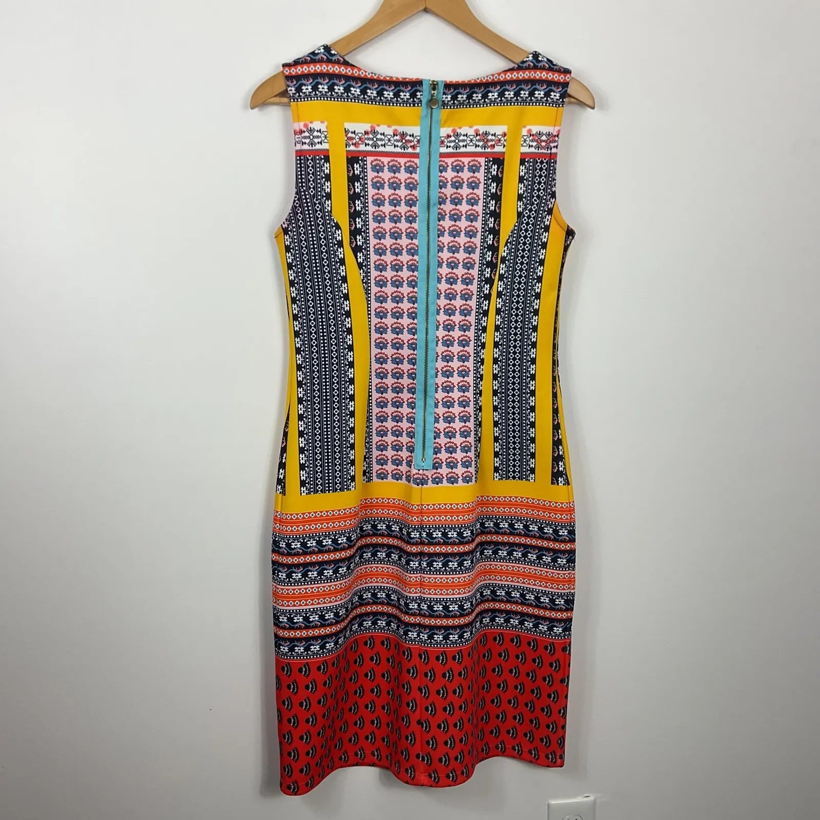 ISLE by Melis Kazan Women's Sleeveless Sheath Dress Geometric Print Size S Yellow - Image 3