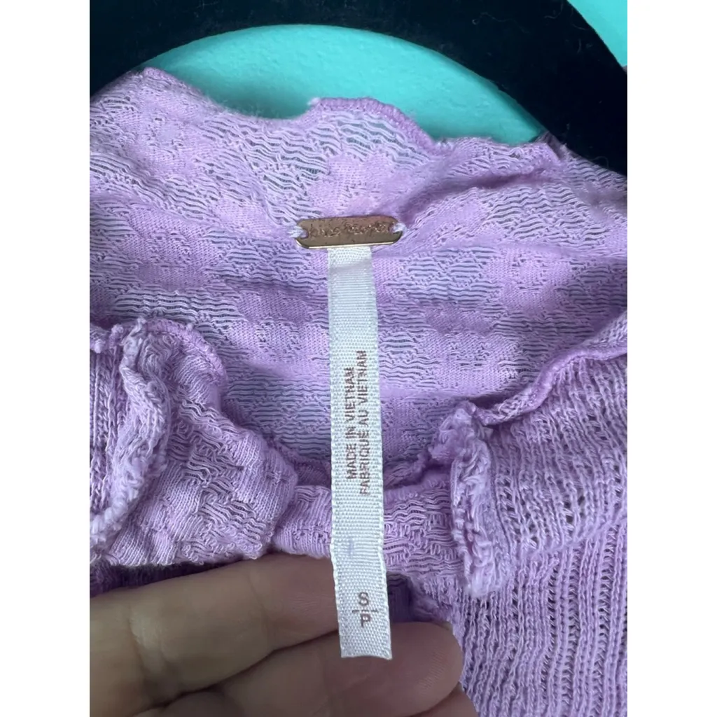 Free People Orchid Lula Thermal Top | Waffle Knit Lettuce Edge Long Sleeve | S - Image 3