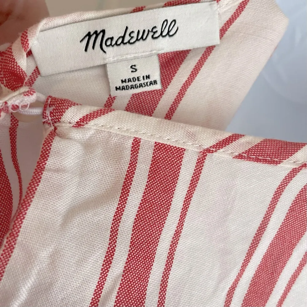 Madewell Side Tie Red & Cream Candy Stripe Vintage Look Cotton Tank Top Sz Small - Image 5