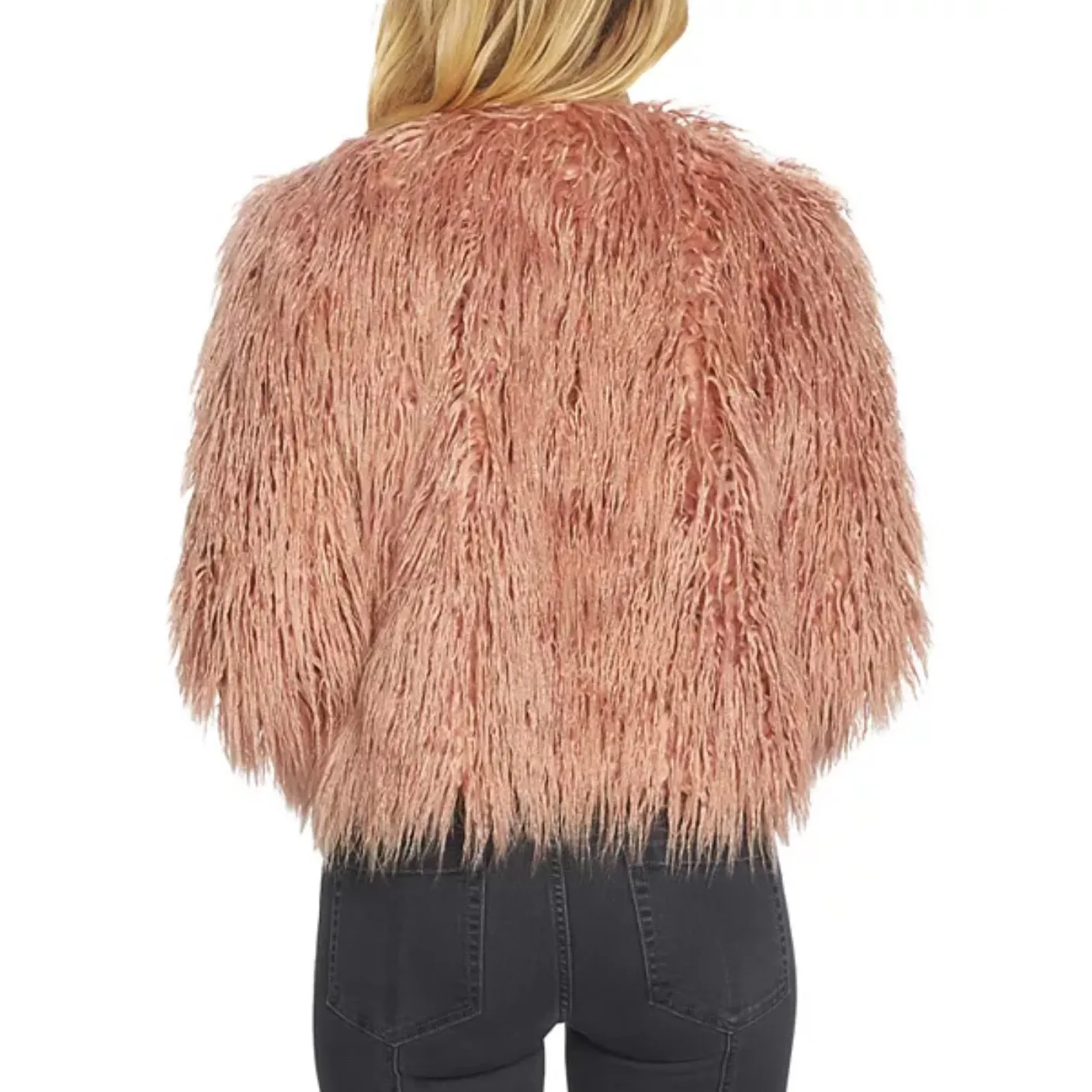 1.State 1State Faux Fur Shaggy Cropped Jacket Mauve Rose Pink Glam Fun womens L - Image 10