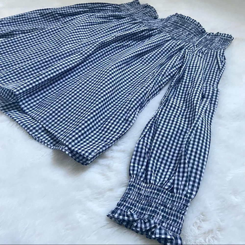 En Crème Navy Gingham Off-the-shoulder Blouse - Image 3