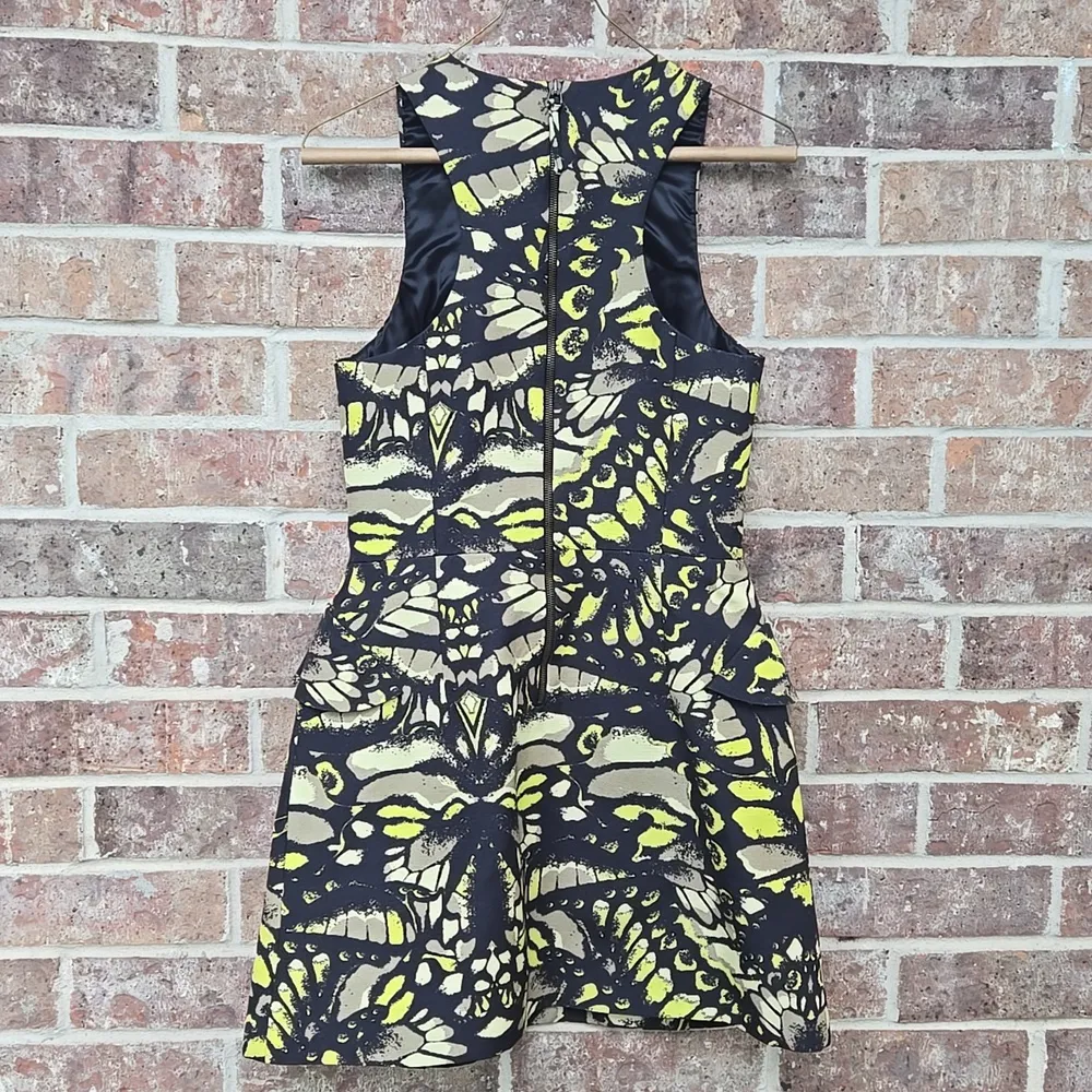 MCQ ALEXANDER MCQUEEN Size 2 Black & Lime Green Butterfly Print Peplum Dress - Image 4