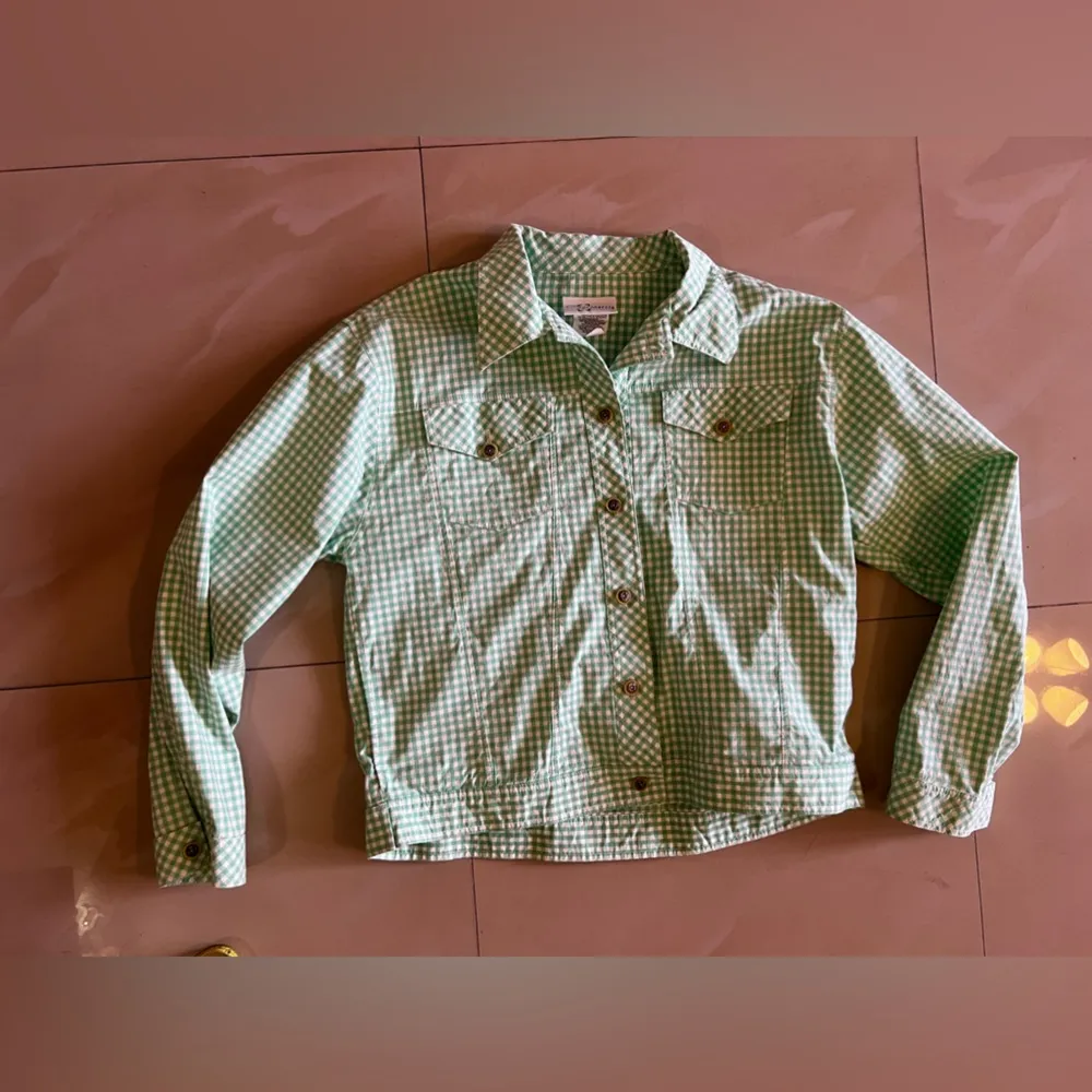 Marcia fully Button jacket size large green and white light weight 2 pockets Size M - Image 6