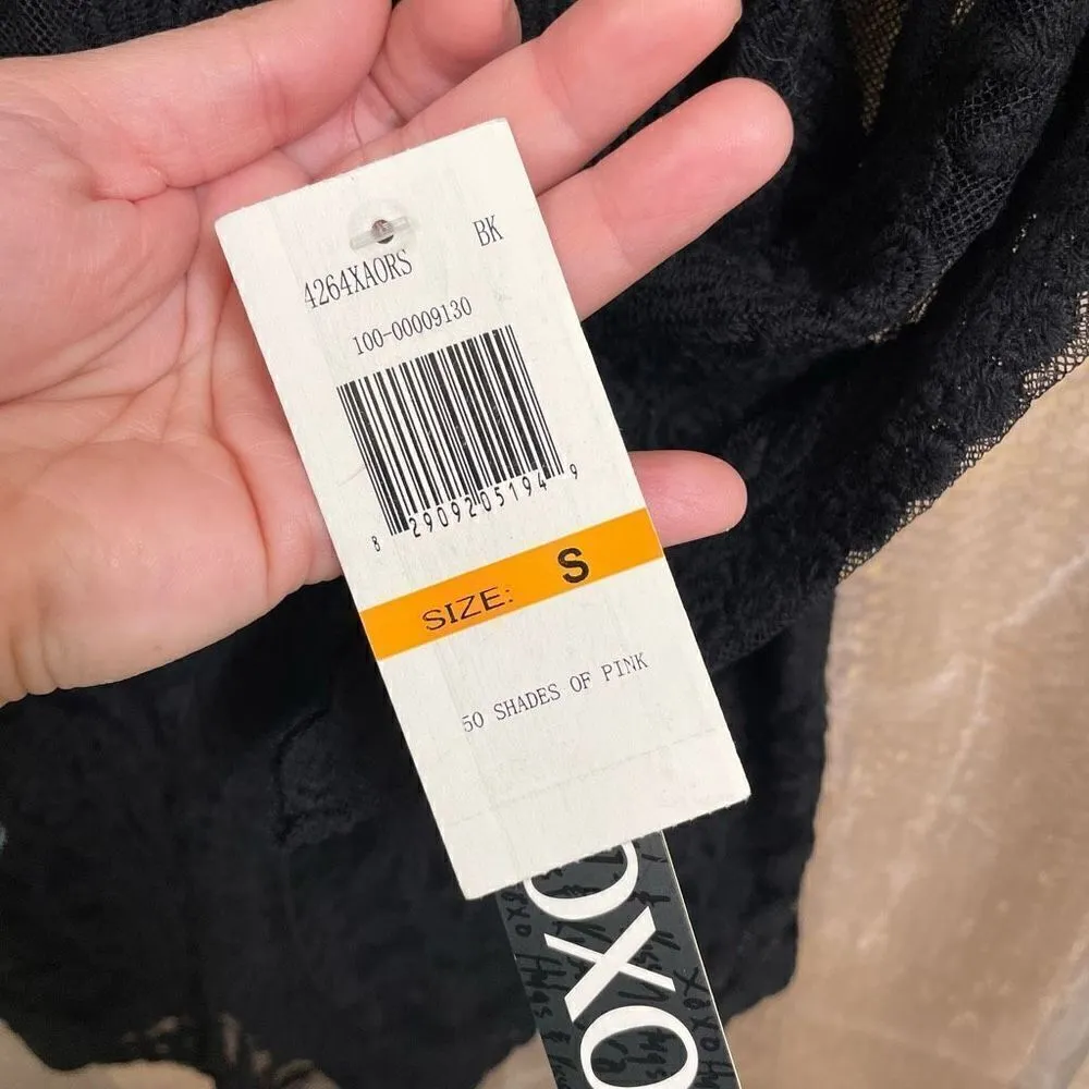 XOXO Women’s Small Black Lace 50 Shades of Pink Mini Dress Long Sleeves NWT - Image 5
