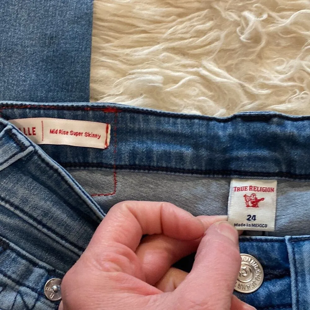 True Religion Halle Midnight Frost Blue Super Skinny Denim Blue Jeans NWT Sz 24 - Image 5